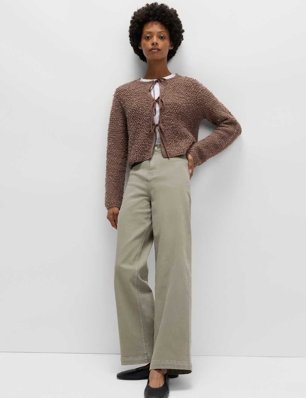 Marks & Spencer M&S High Waisted Wide Leg Ankle Grazer Jeans Taupe - 1