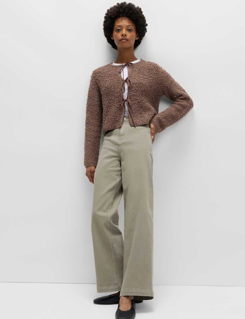 Marks & Spencer M&S High Waisted Wide Leg Ankle Grazer Jeans Taupe