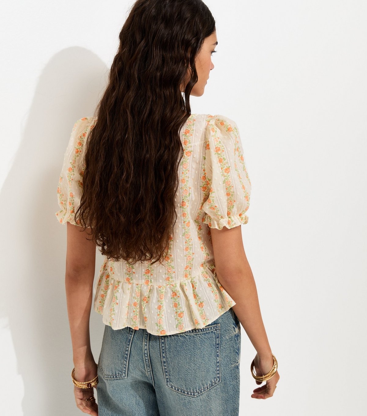 New Look Women's Cream Stripe Ditsy Floral Button Front Tea Blouse New Look - 4