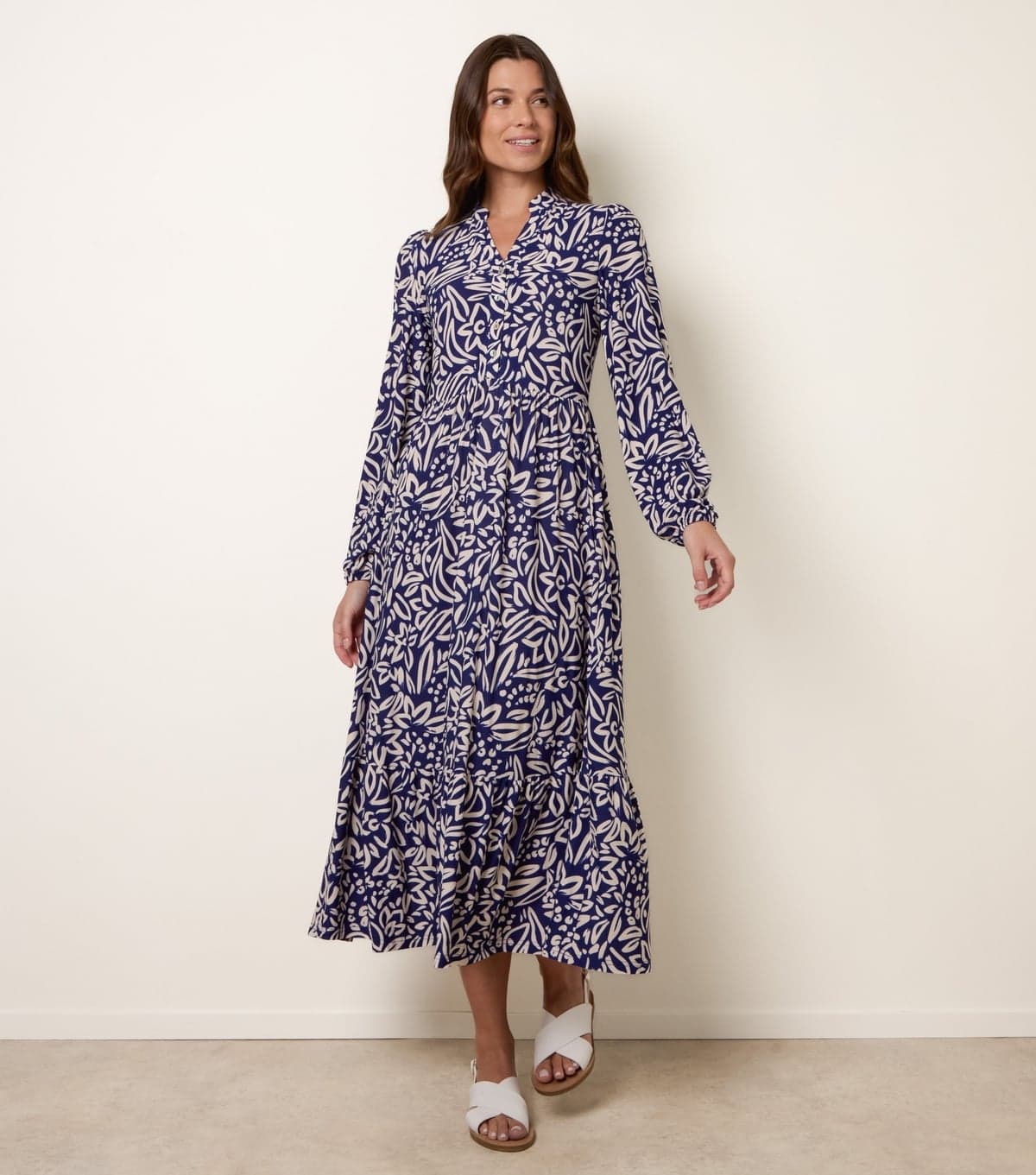 Blue Vanilla Women's Navy Floral Button Up Midi Dress Blue Vanilla New Look