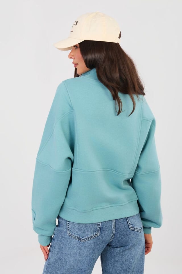 Love Lace Love Lace Women's Cotton Blend Half Zip Stand Collar Sweatshirt in Teal - 3