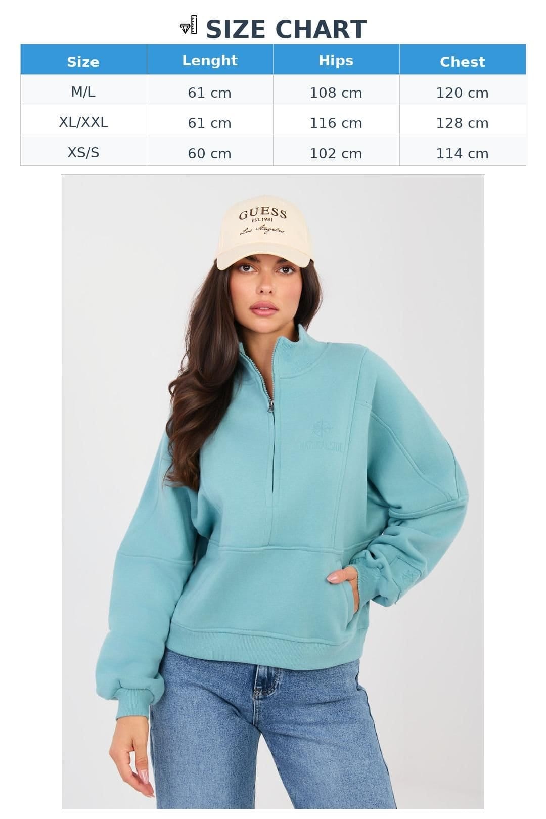 Love Lace Love Lace Women's Cotton Blend Half Zip Stand Collar Sweatshirt in Teal - 4