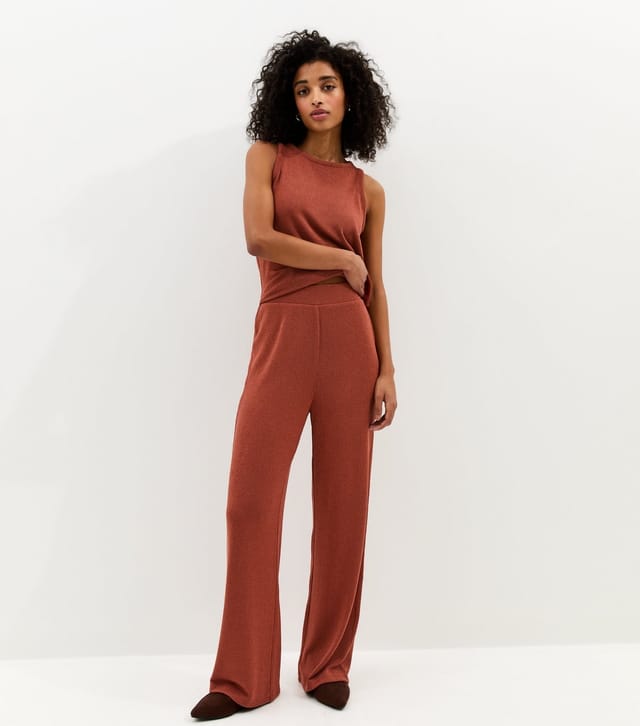 New Look Women's Dark Red Textured Wide Leg Trouser New Look - 3