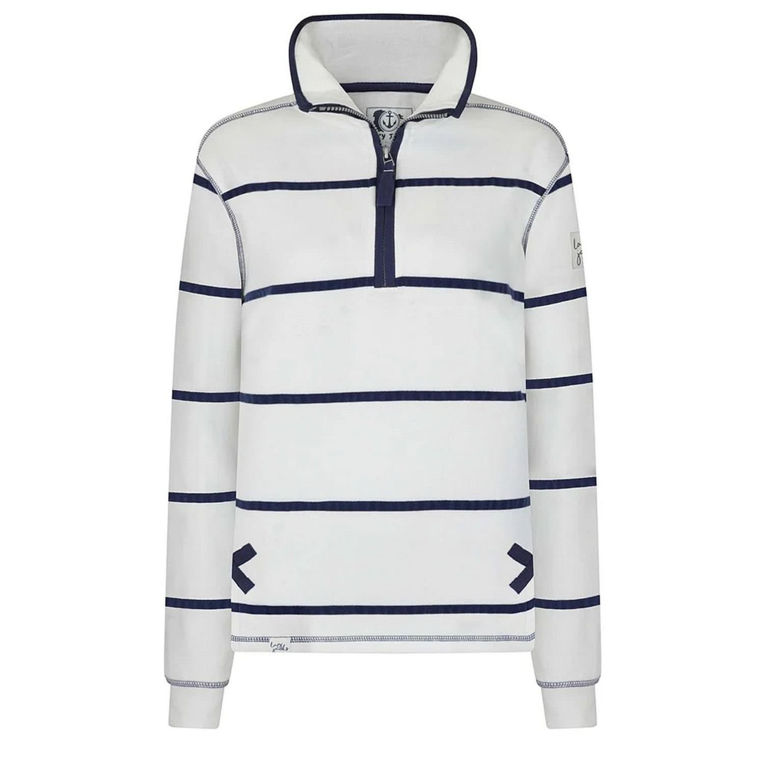 Lazy Jacks Lazy Jacks Women's Striped Quarter Zip Long-Sleeved Sweatshirt in White
