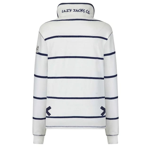 Lazy Jacks Lazy Jacks Women's Striped Quarter Zip Long-Sleeved Sweatshirt in White - 2