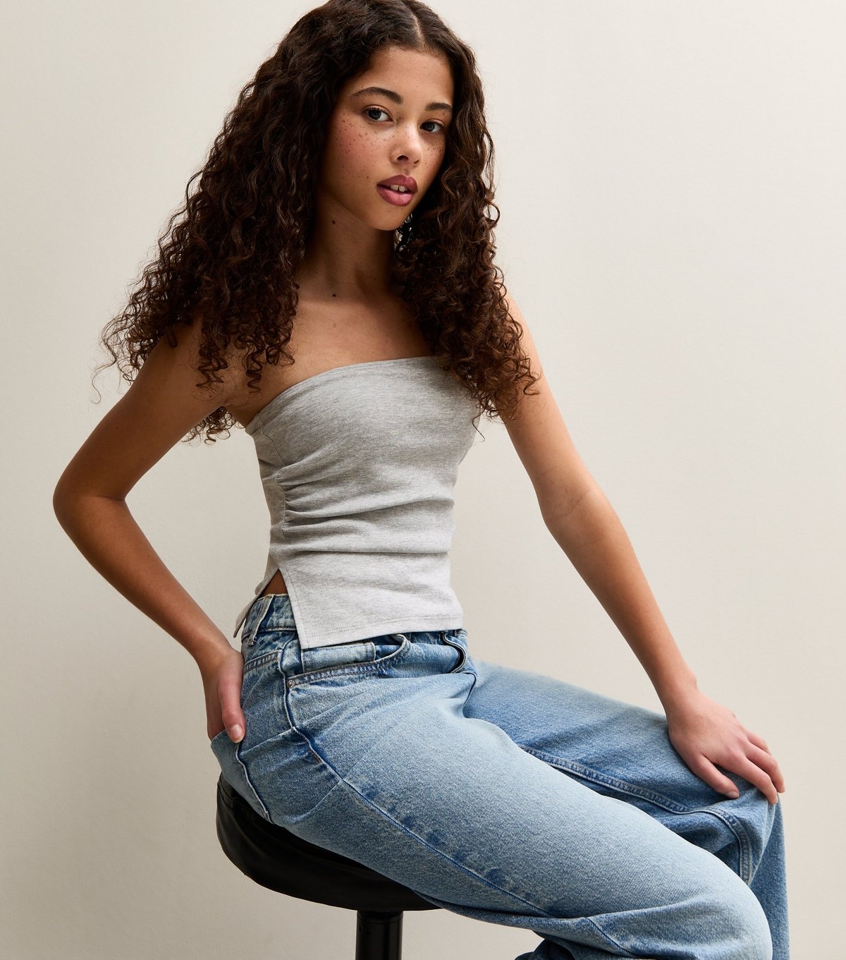 New Look Girls' Grey Ruched Side Bandeau Top New Look - 2