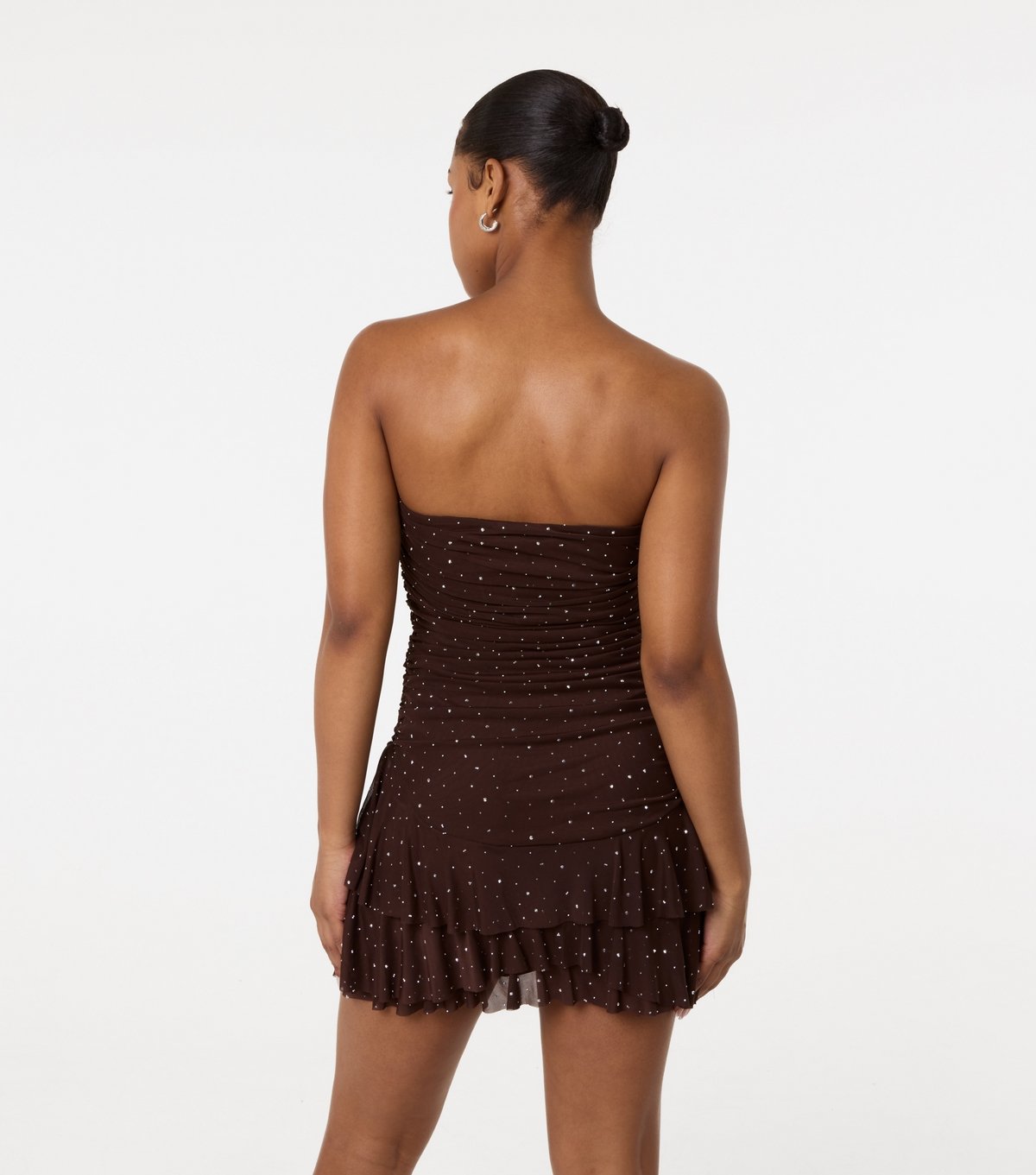 Pink Vanilla Women's Brown Diamante Ruffled Hem Mini Dress Pink Vanilla New Look - 4