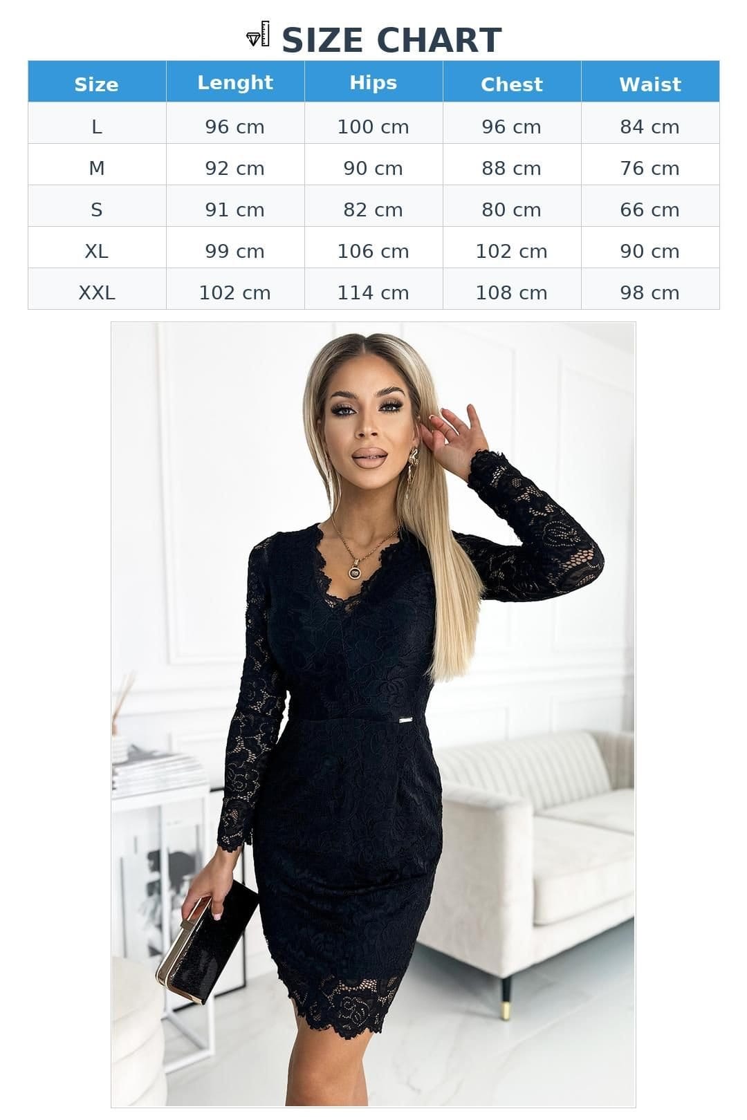 Love Lace Love Lace Women's Classic Lace Evening Dress Long Sleeves in Black - 4