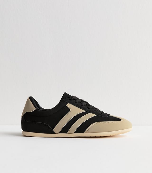 New Look Women's Black Contrast Panel Faux Suede Slim Sole Trainers Vegan New Look - 3