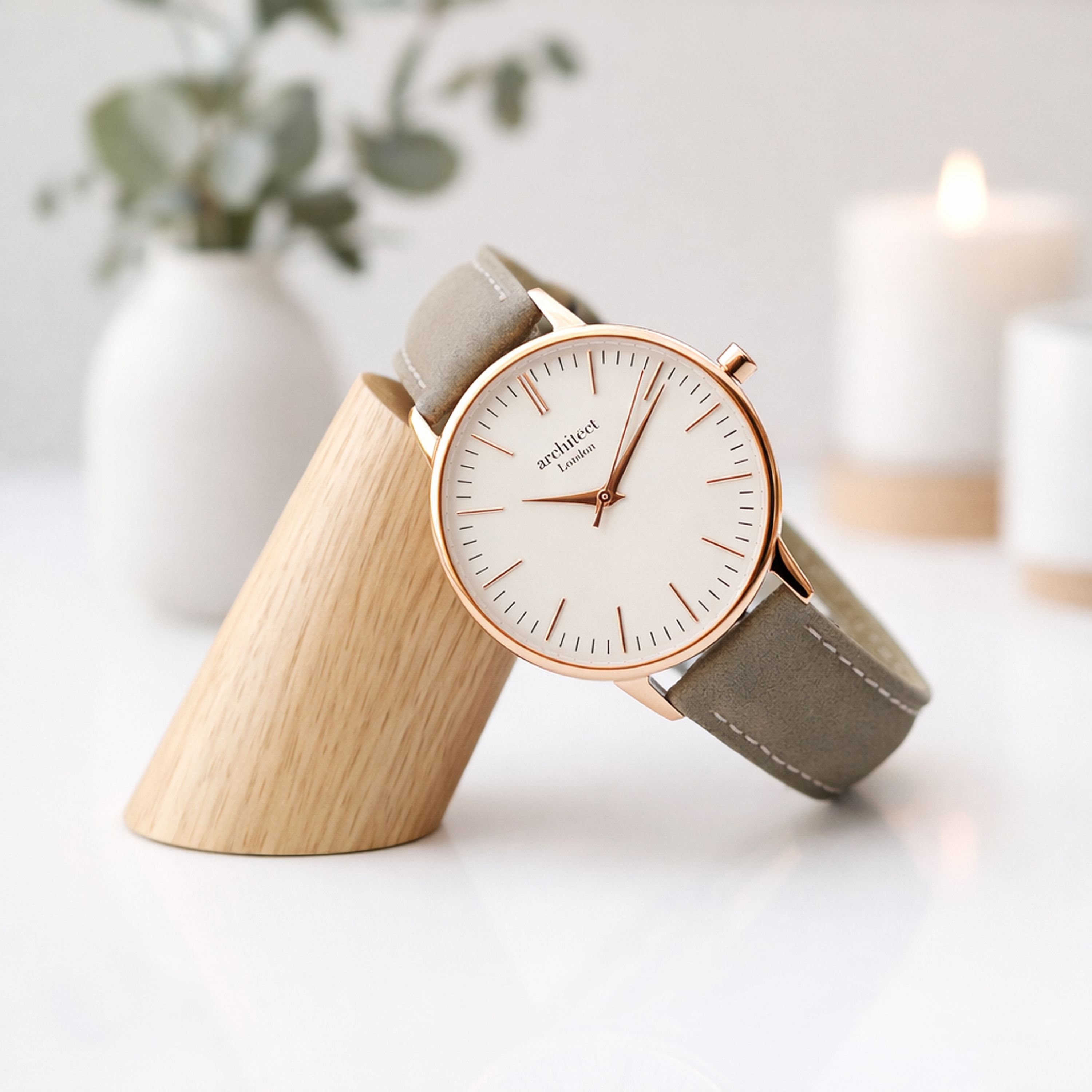 Wear We Met Wear We Met Women's Personalised Blanc Watch Rose Gold Bezel - Engraved in Grey - 2
