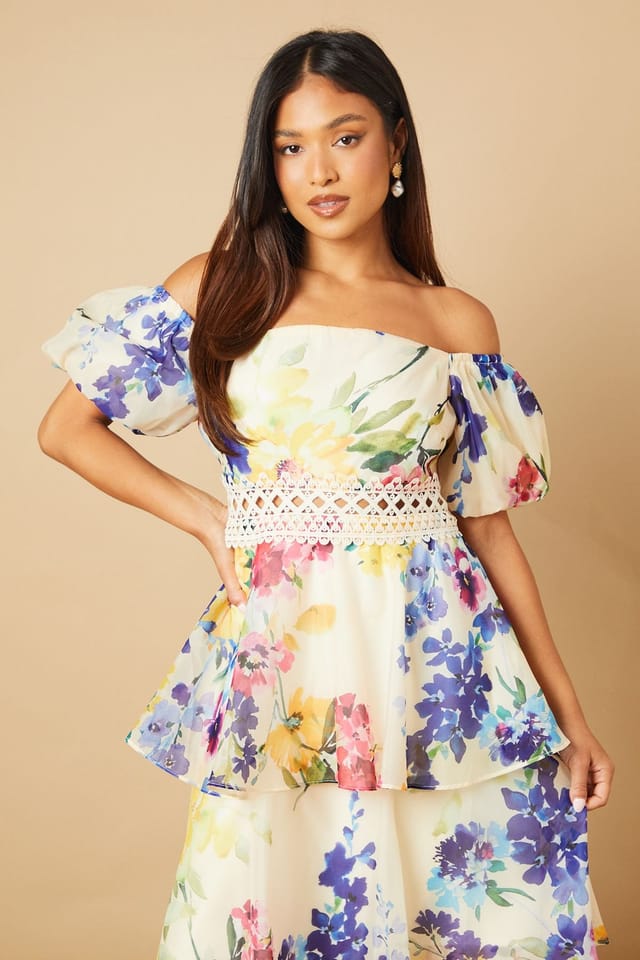 Oasis Oasis Women's Petite Organza Floral Bardot Midaxi Dress - 2