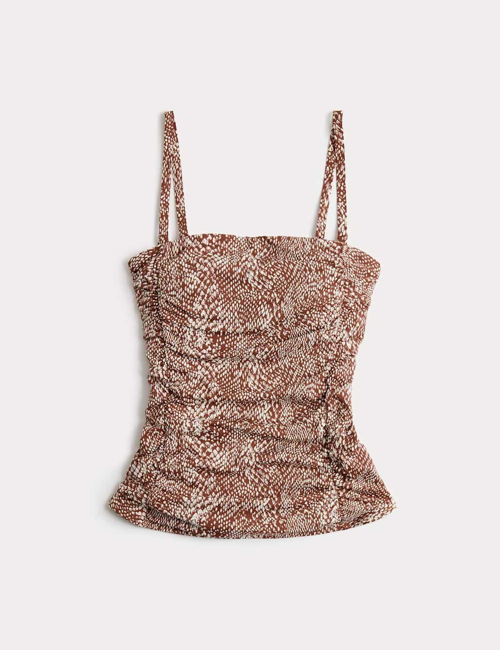 Marks & Spencer M&S Tummy Control Printed Ruched Tankini Soft Brown Mix - 1