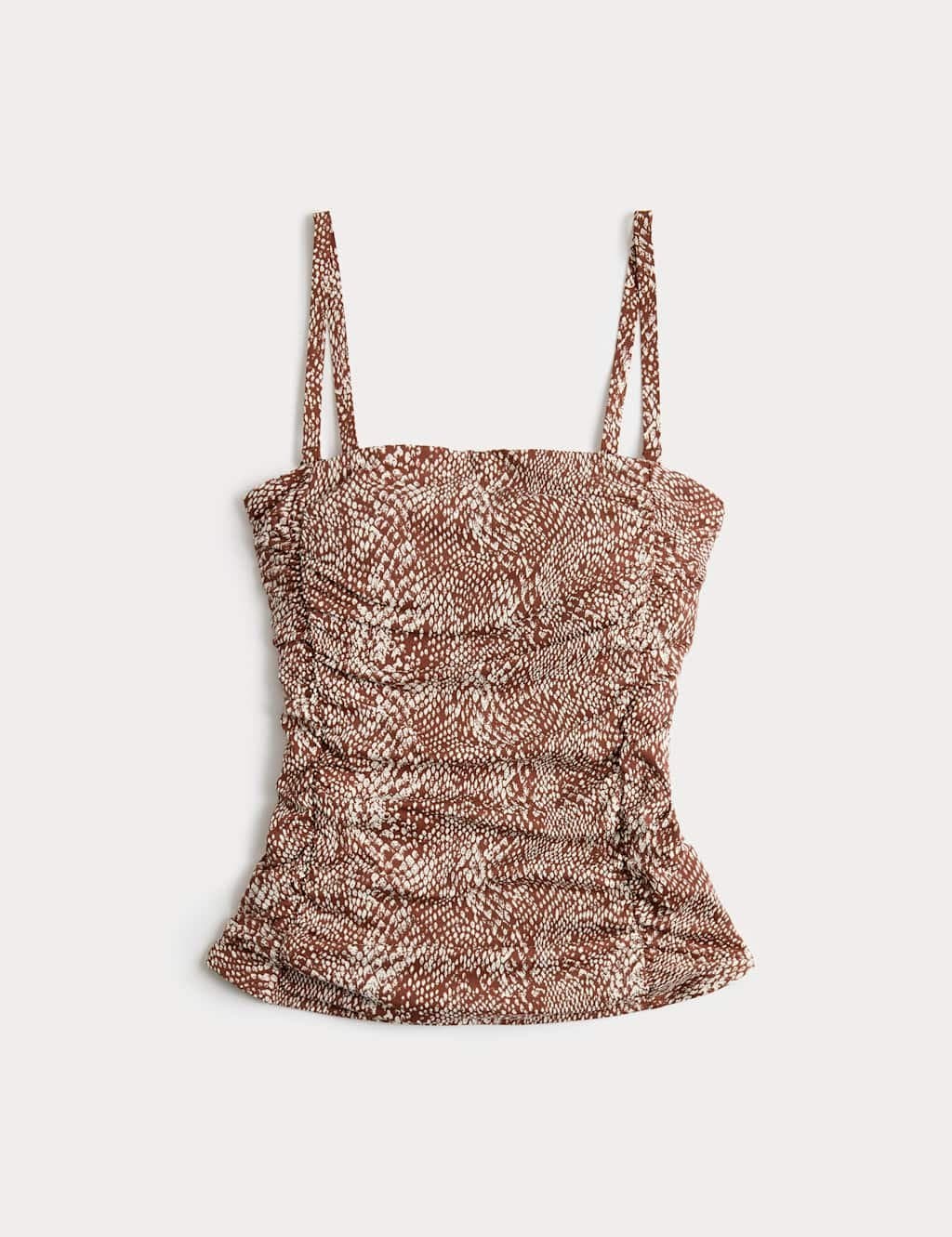 Marks & Spencer M&S Tummy Control Printed Ruched Tankini Soft Brown Mix