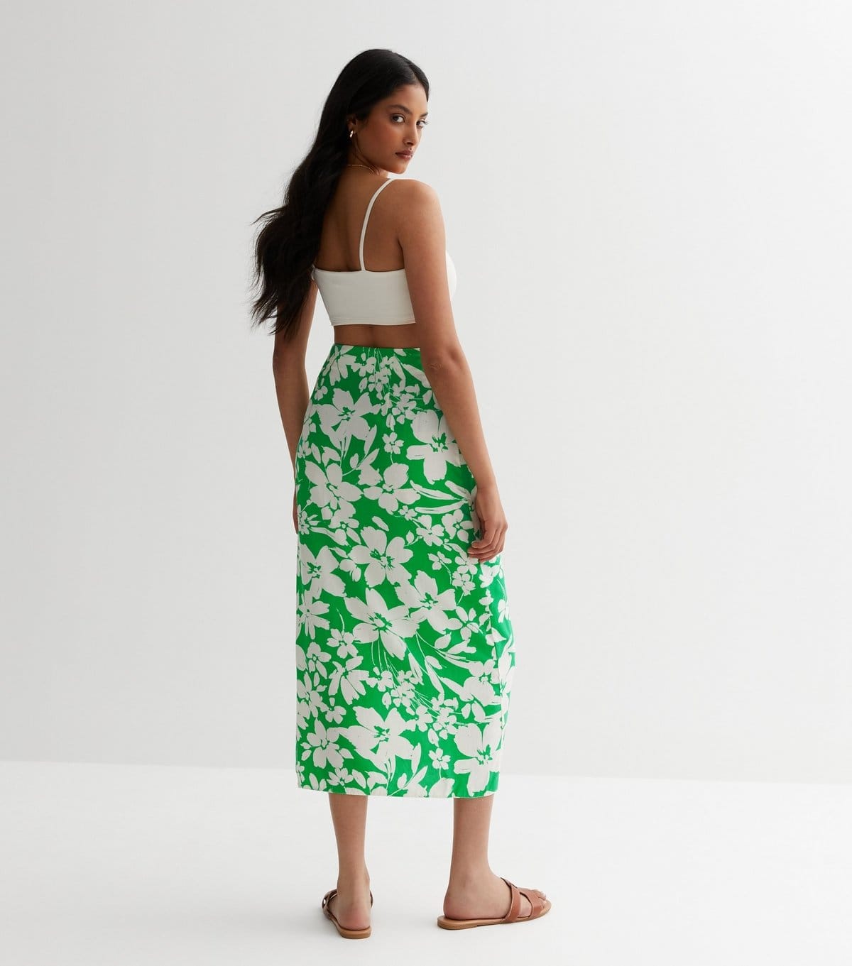 New Look Women's Green Floral Sarong Midi Skirt New Look - 4