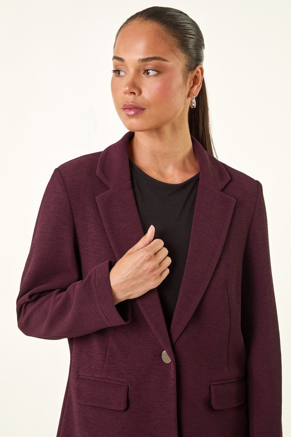 Roman Roman Women's Petite Textured Buttoned Blazer in Plum - 4