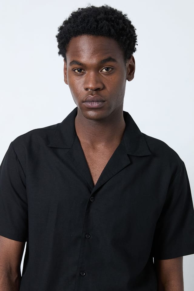 Burton Burton Men's Black Linen Blend Short Sleeve Resort Shirt - 2