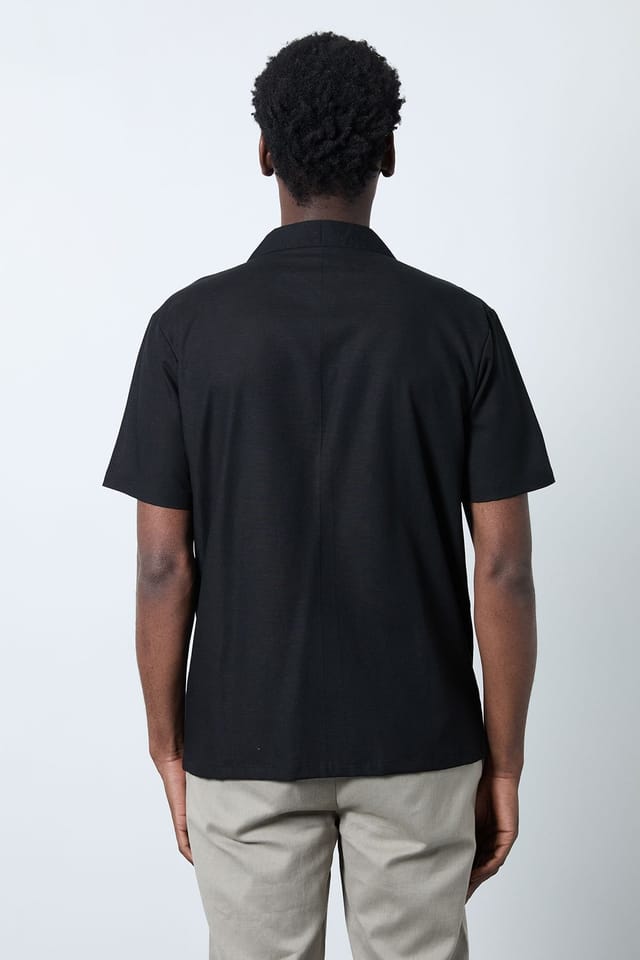 Burton Burton Men's Black Linen Blend Short Sleeve Resort Shirt - 3