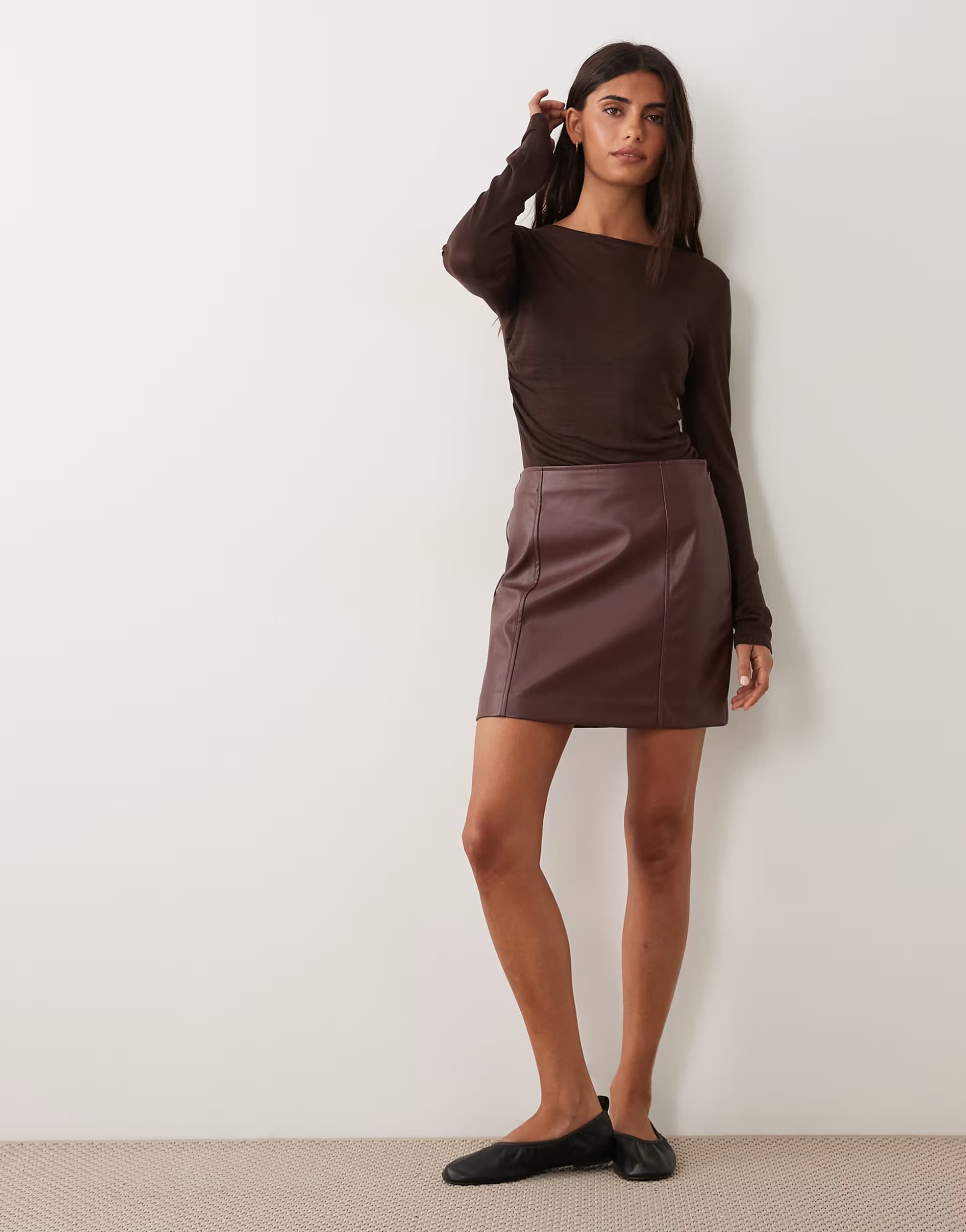 ASOS New Look faux leather mini skirt in dark brown
