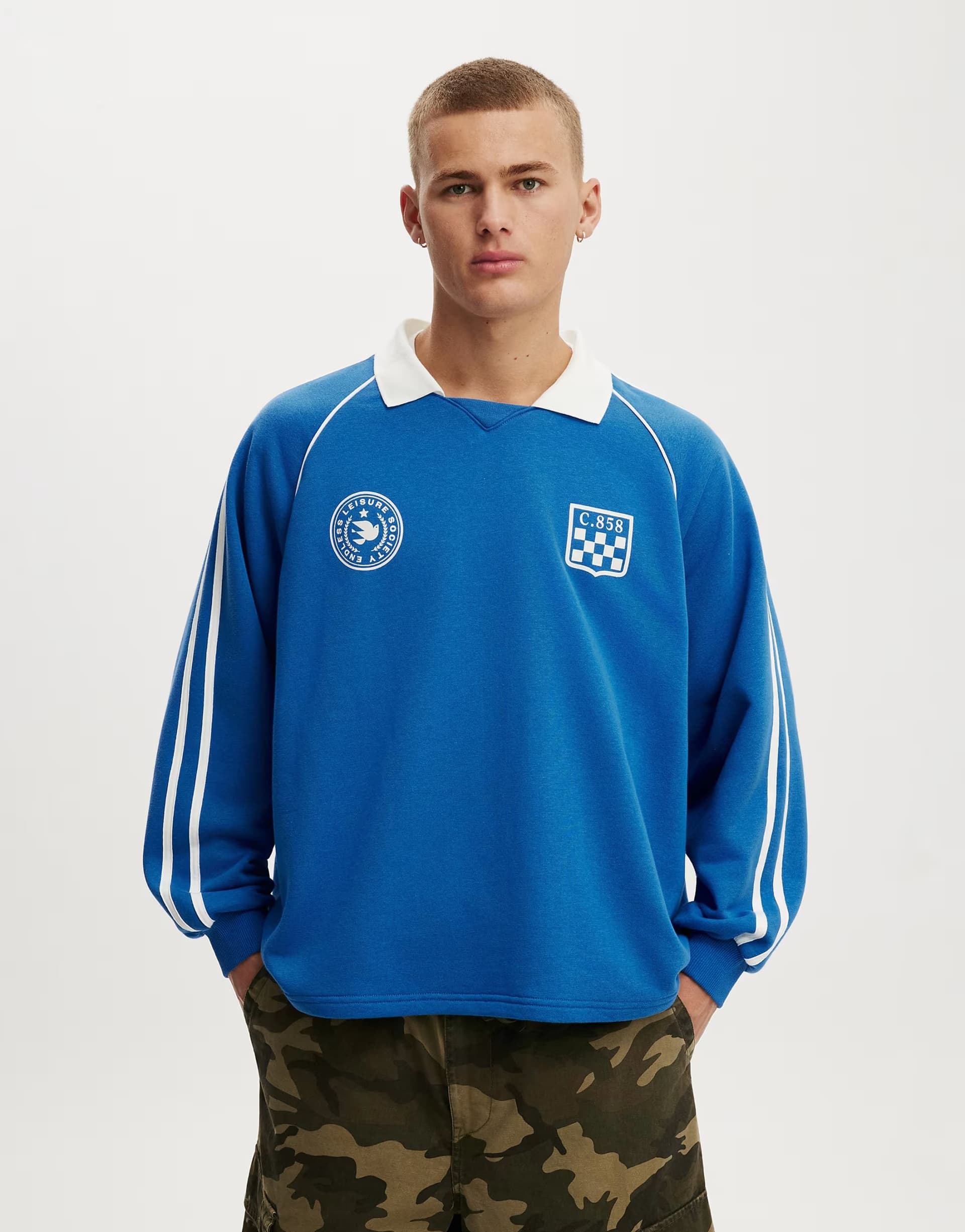 ASOS Cotton On Raglan polo fleece in blue