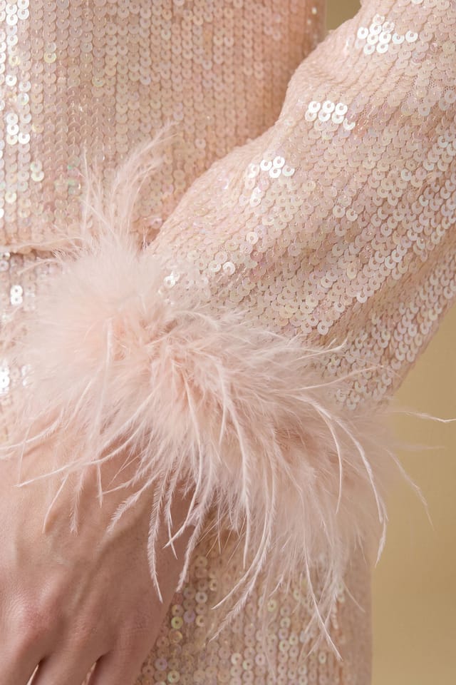 Oasis Oasis Women's Hen Premium Sequin Feather Cuff Top in Champagne - 3