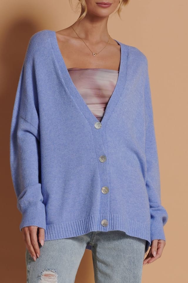 Jolie Moi Jolie Moi Women's Soft Knit Shell Button Cardigan in Pale Blue - 3