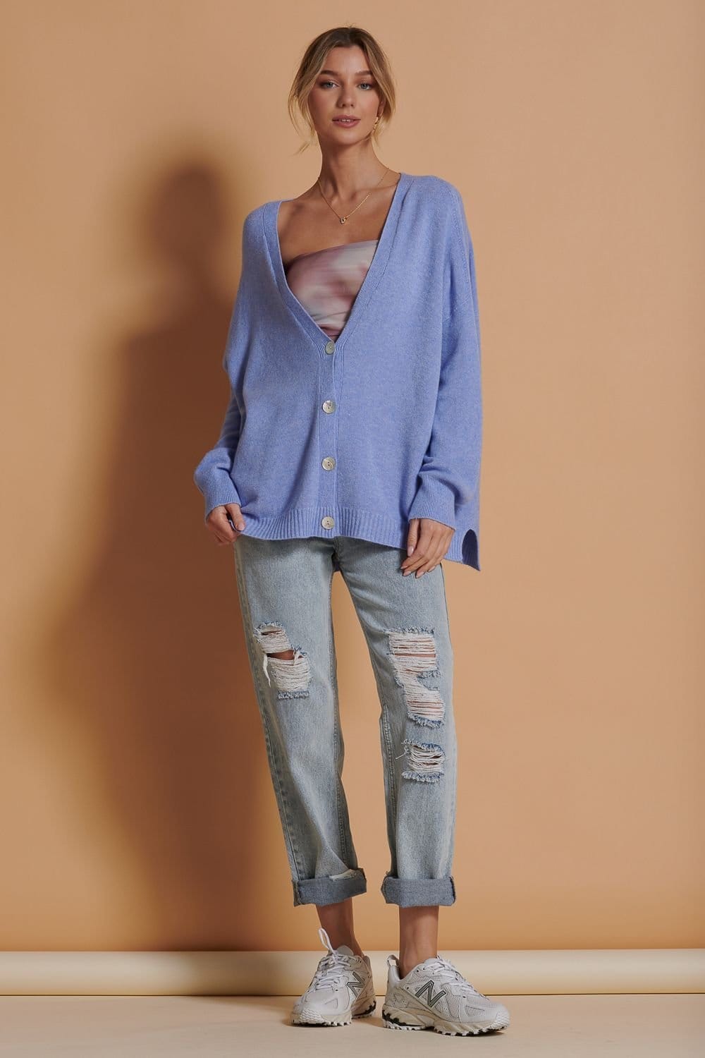 Jolie Moi Jolie Moi Women's Soft Knit Shell Button Cardigan in Pale Blue - 4