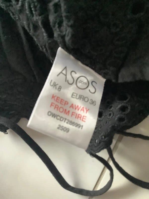 ASOS Ladies Top Cotton Black Embroidered Size 8