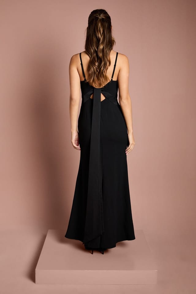 Coast Coast Women's Satin Strappy Maxi Bridesmaid Dress with Back Sash Detail in Black - 3