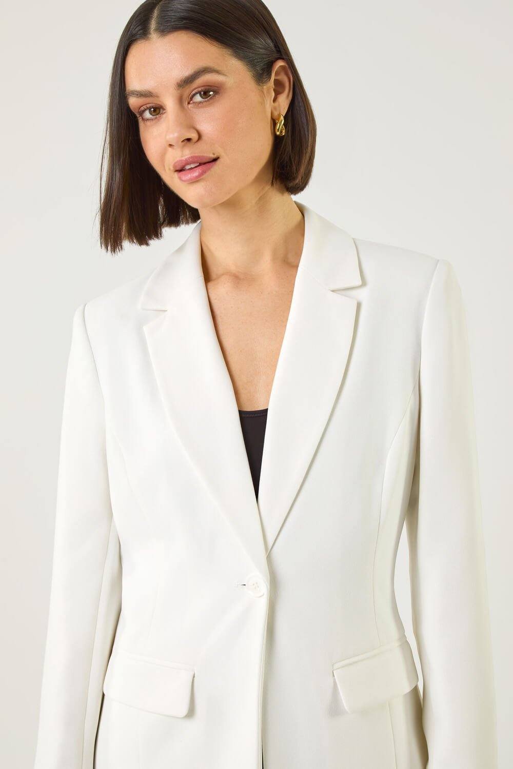 Roman Roman Women's Smart Longline Blazer in Ivory - 4