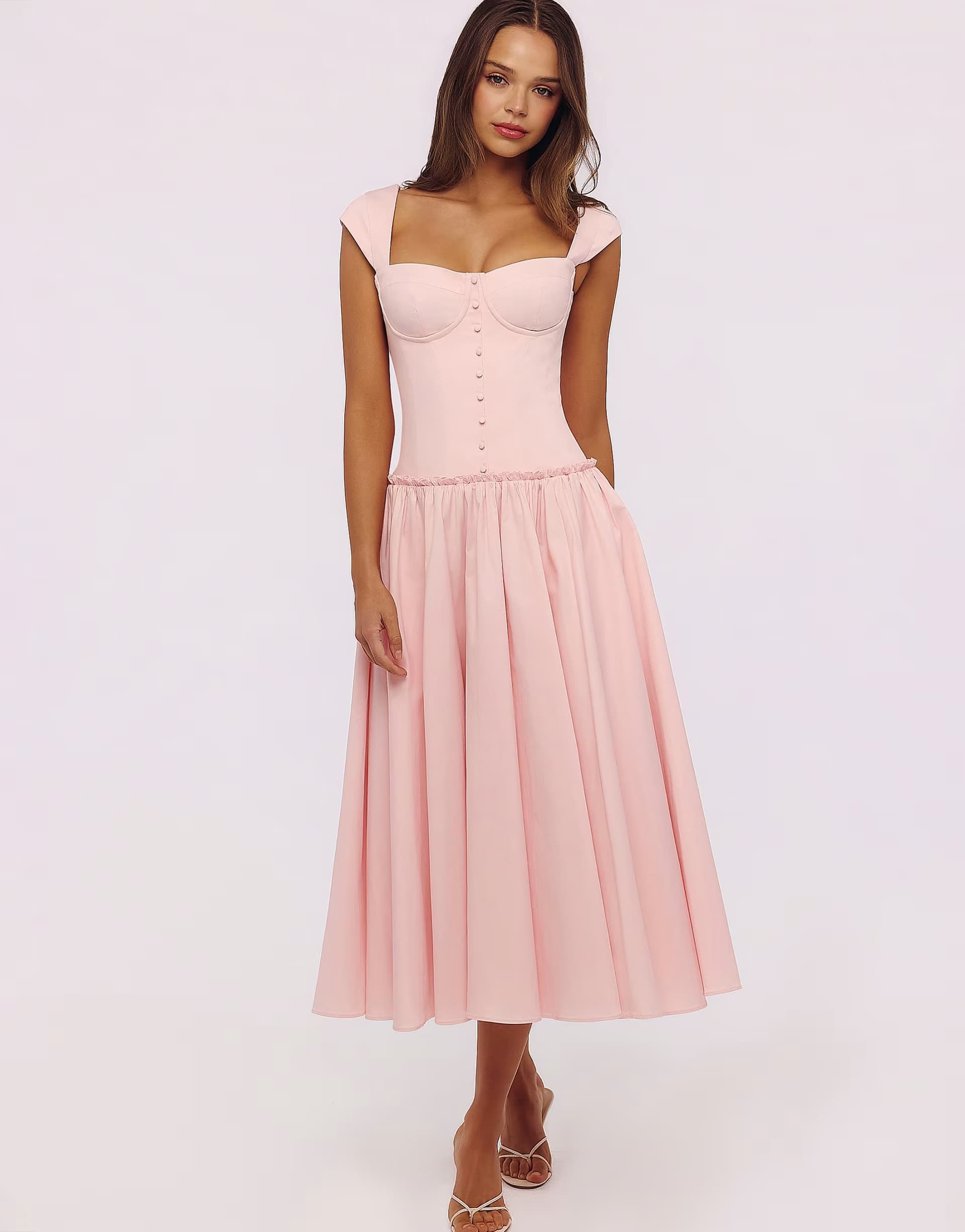 ASOS House of CB Kaia pink cotton cap sleeve midi dress in pink