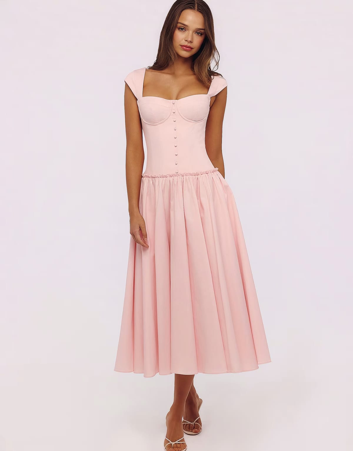 ASOS House of CB Kaia pink cotton cap sleeve midi dress in pink - 1