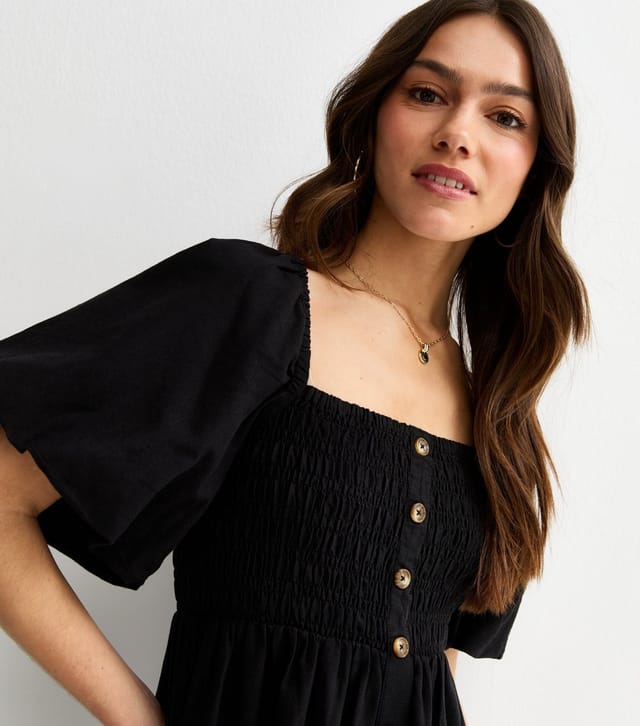 New Look Women's Petite Black Button Through Milkmaid Midi Dress New Look - 2