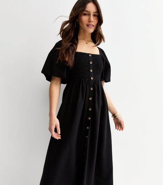 New Look Women's Petite Black Button Through Milkmaid Midi Dress New Look - 3