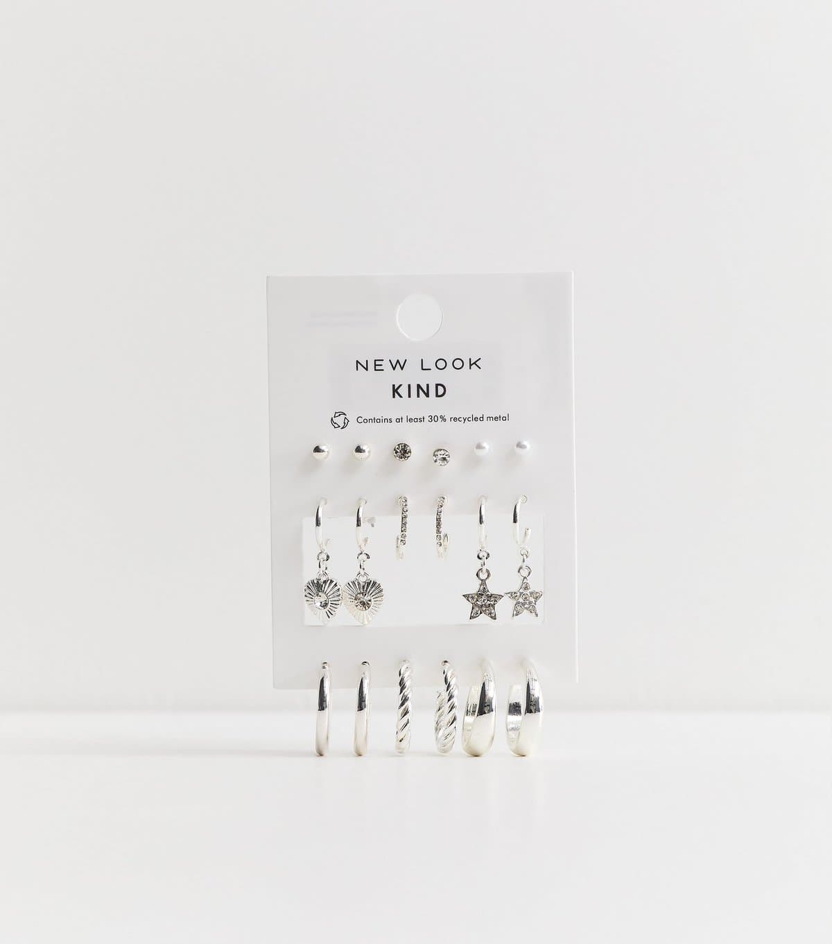 New Look Pack of 9 Silver Tone Stud and Hoop Earrings New Look