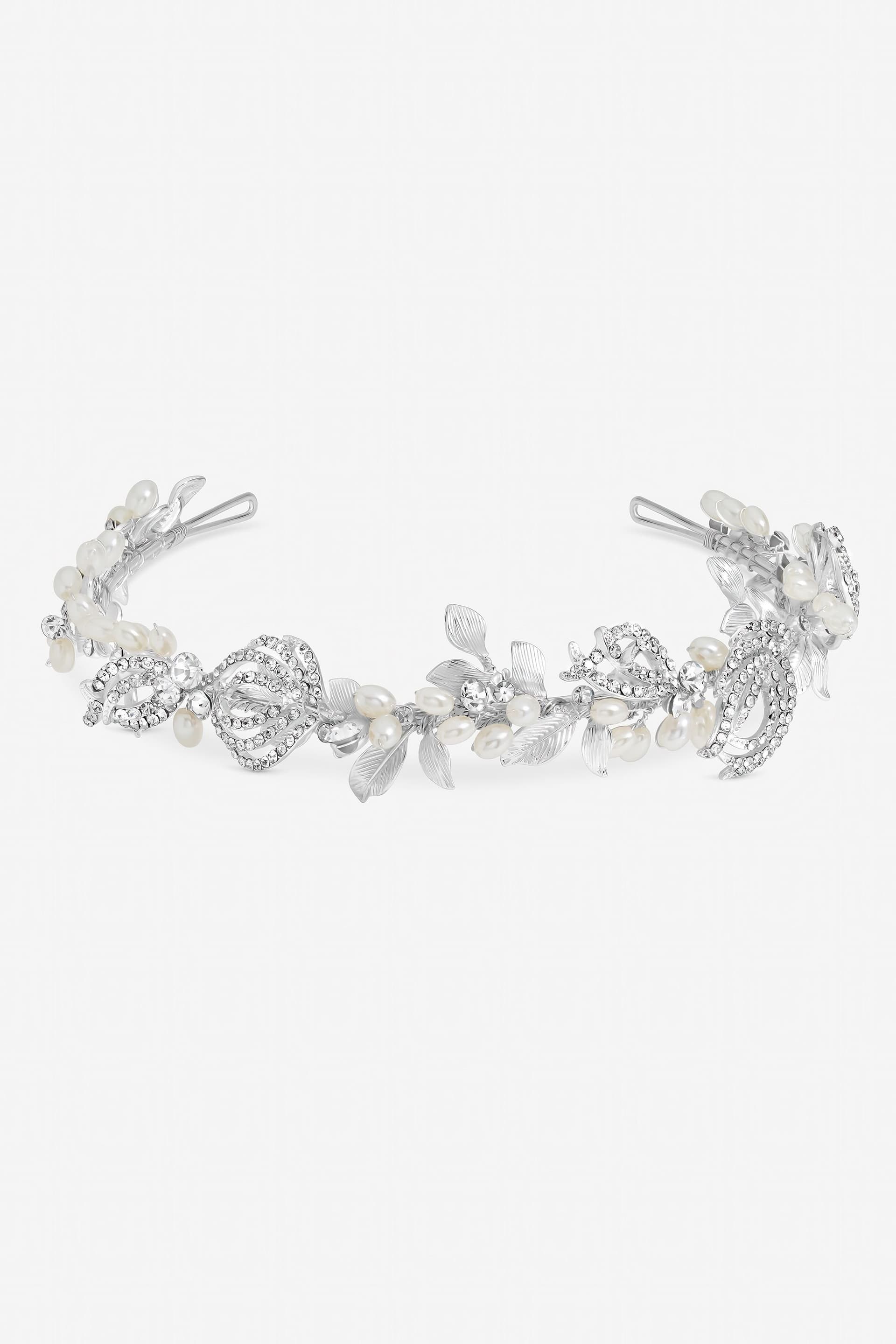 Jon Richard Jon Richard Women's Delilah Silver Plated Pave Feather & Pearl Tiara - Gift Pouch