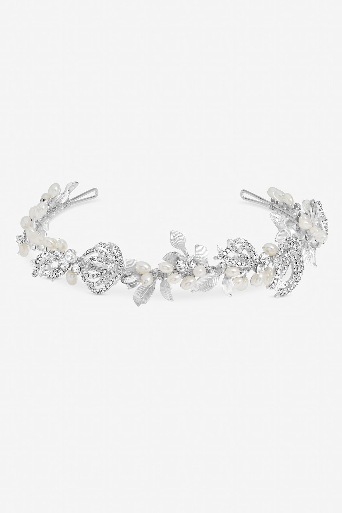 Jon Richard Jon Richard Women's Delilah Silver Plated Pave Feather & Pearl Tiara - Gift Pouch - 1