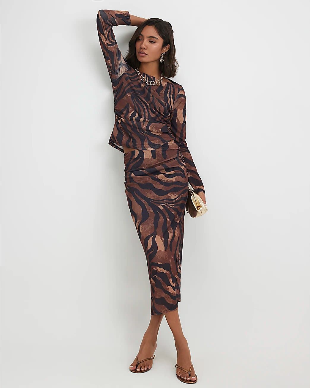 River Island River Island Womens Brown Abstract Print Maxi Skirt