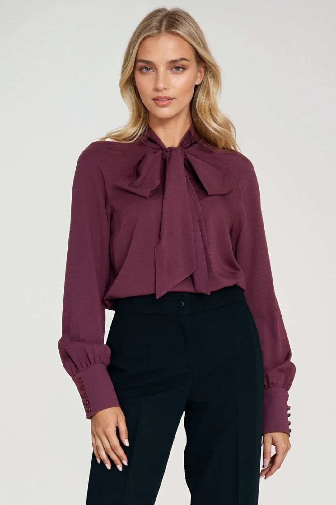 Love Lace Love Lace Women's Viscose Blouse with Neck Scarf Tie Cuffs in Violet