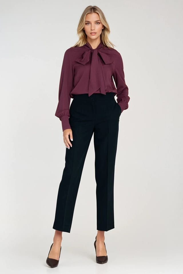 Love Lace Love Lace Women's Viscose Blouse with Neck Scarf Tie Cuffs in Violet - 2