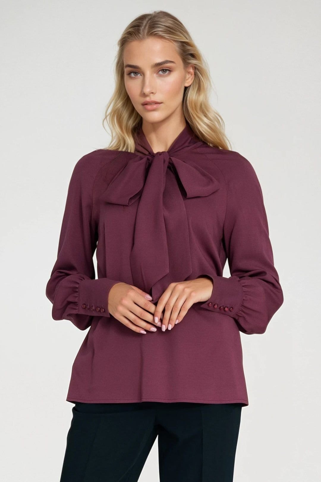 Love Lace Love Lace Women's Viscose Blouse with Neck Scarf Tie Cuffs in Violet - 4