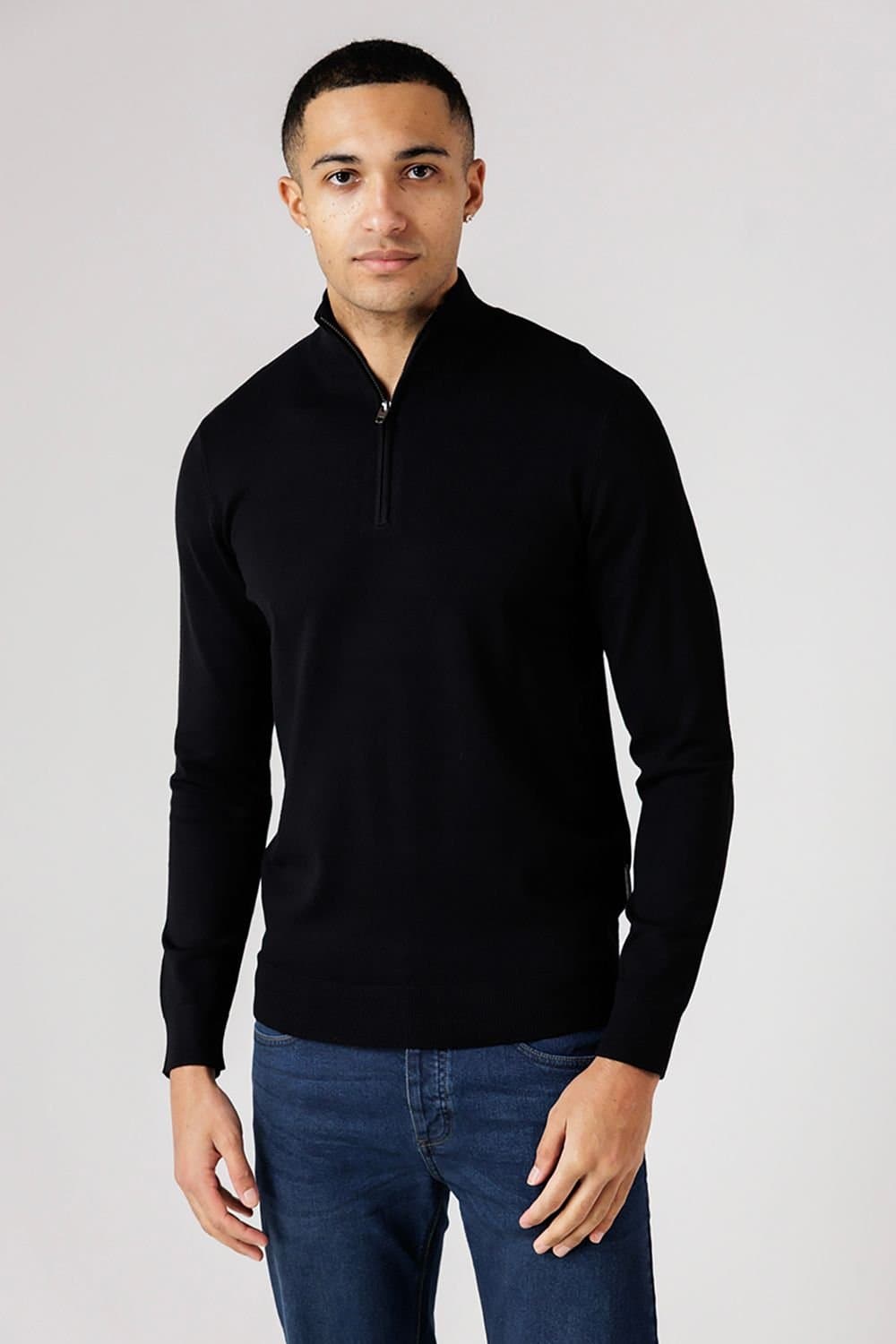 French Connection French Connection Men's 1/2 Zip Knitted Jumper in Black