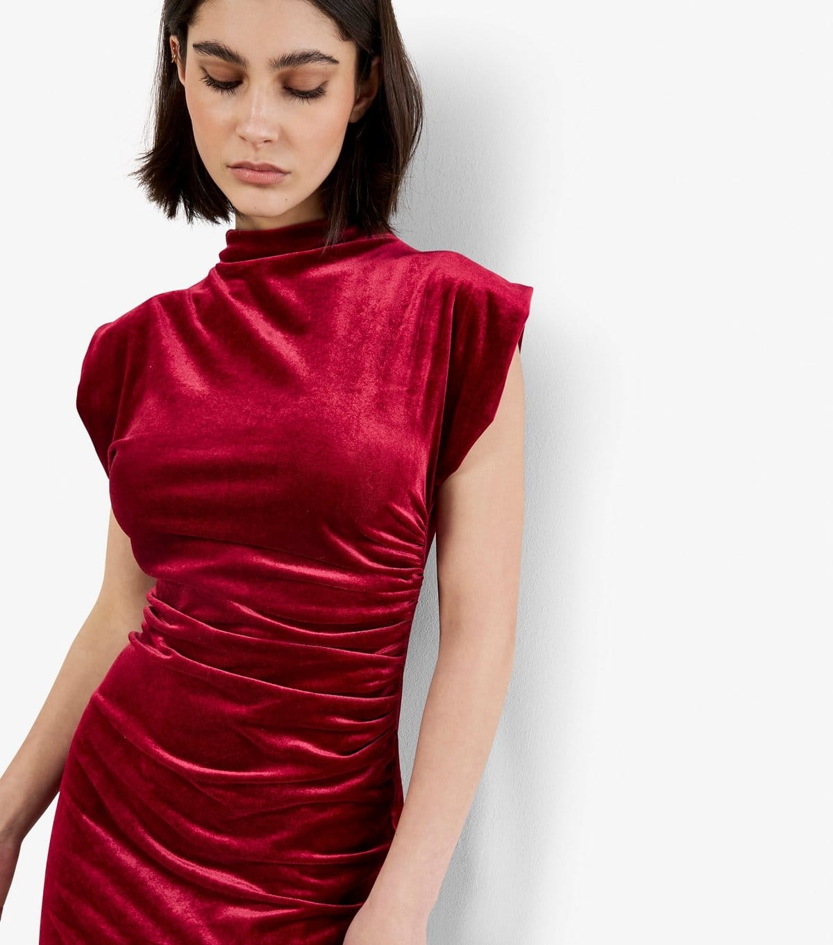Apricot Women's Red Velvet Cowl Neck Ruched Mini Dress Apricot New Look - 4
