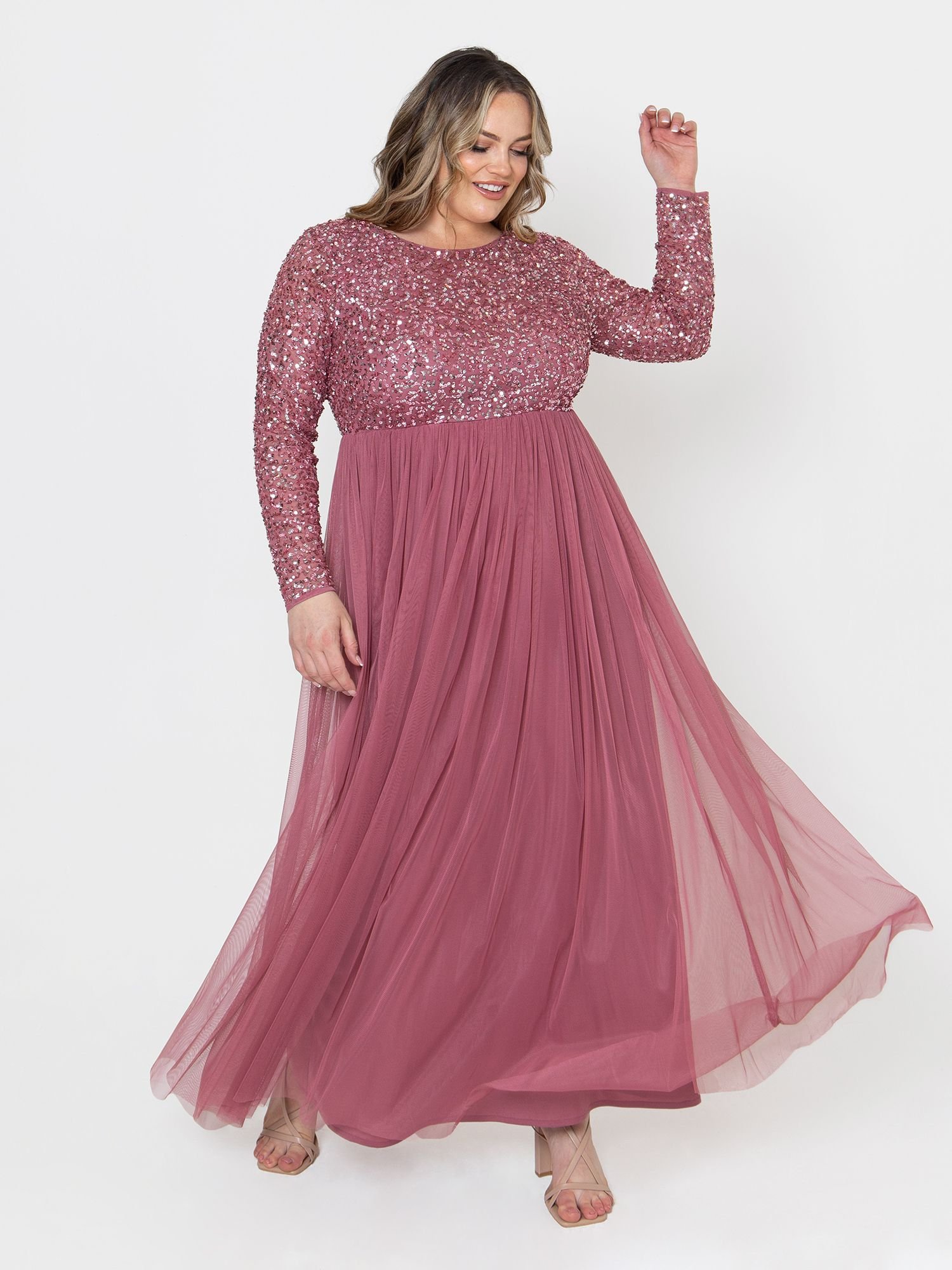 Maya Deluxe Maya Deluxe Women's Embellished Long Sleeve Maxi Dress in Rose - 2