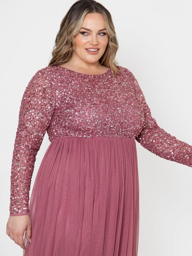 Maya Deluxe Maya Deluxe Women's Embellished Long Sleeve Maxi Dress in Rose - 2
