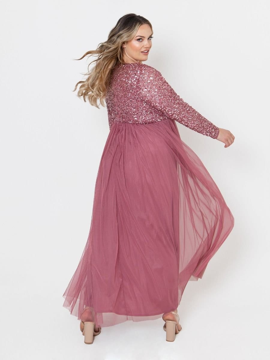Maya Deluxe Maya Deluxe Women's Embellished Long Sleeve Maxi Dress in Rose - 4