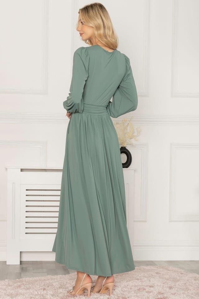 Jolie Moi Jolie Moi Women's Rashelle Jersey Long Sleeve Maxi Dress in Green - 2