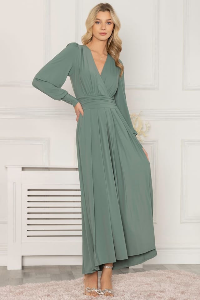 Jolie Moi Jolie Moi Women's Rashelle Jersey Long Sleeve Maxi Dress in Green - 3