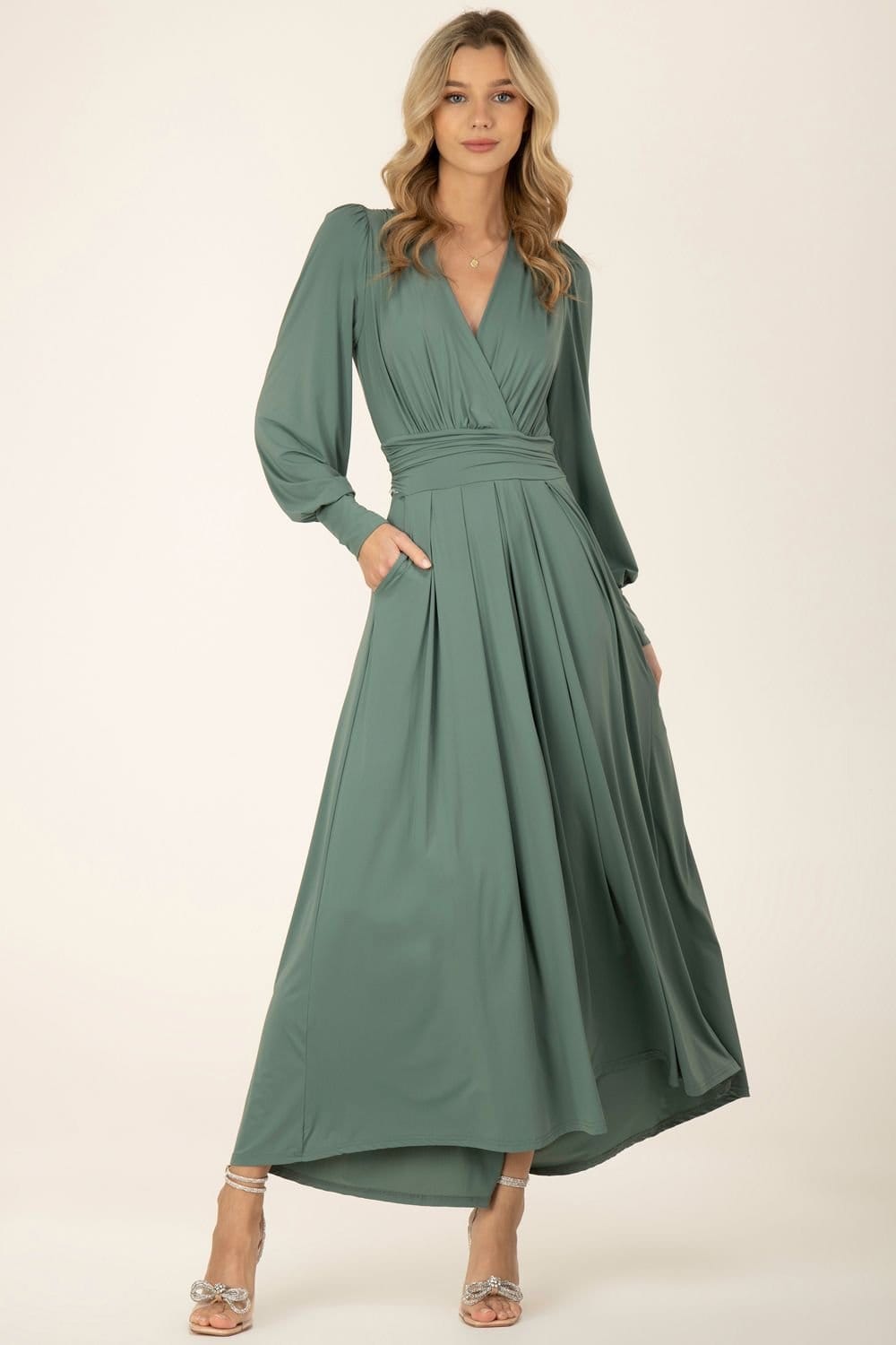 Jolie Moi Jolie Moi Women's Rashelle Jersey Long Sleeve Maxi Dress in Green - 4