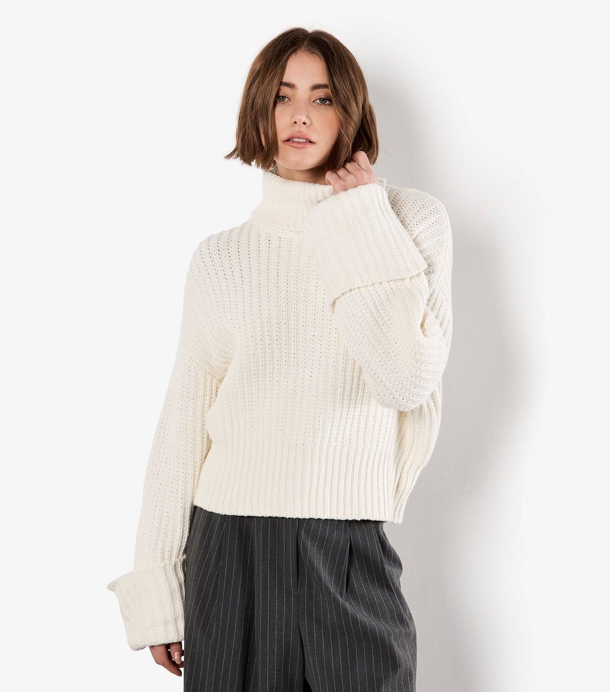 Apricot Apricot Cream Chunky High Neck Jumper