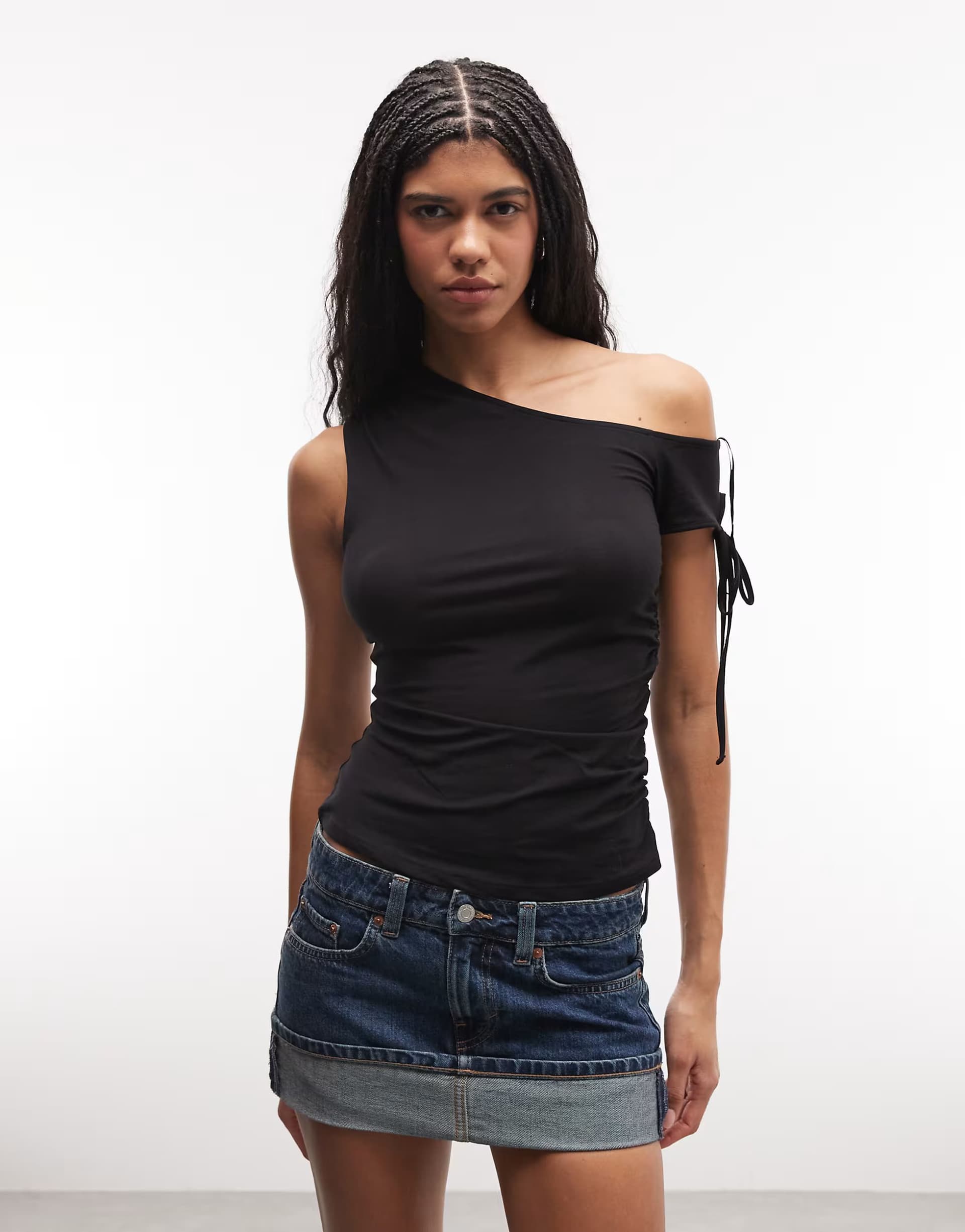 ASOS Monki off shoulder ruched top in black